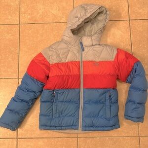 Kids' Bean's Down Jacket, Colorblock Gray, Orange, Blue